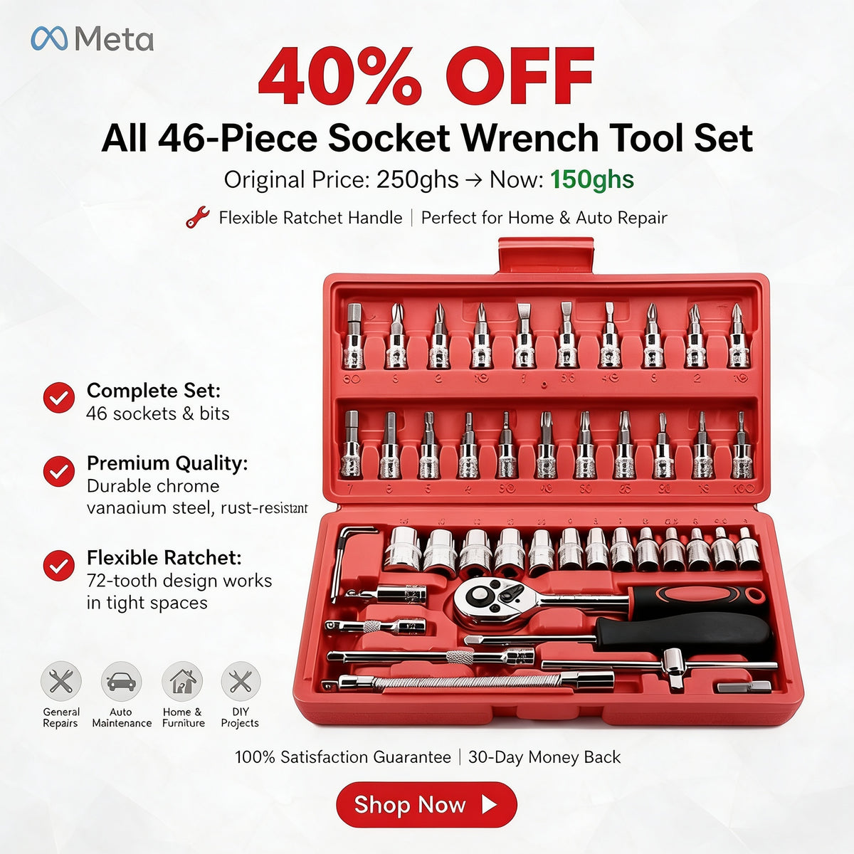 Clutch socket wrench set